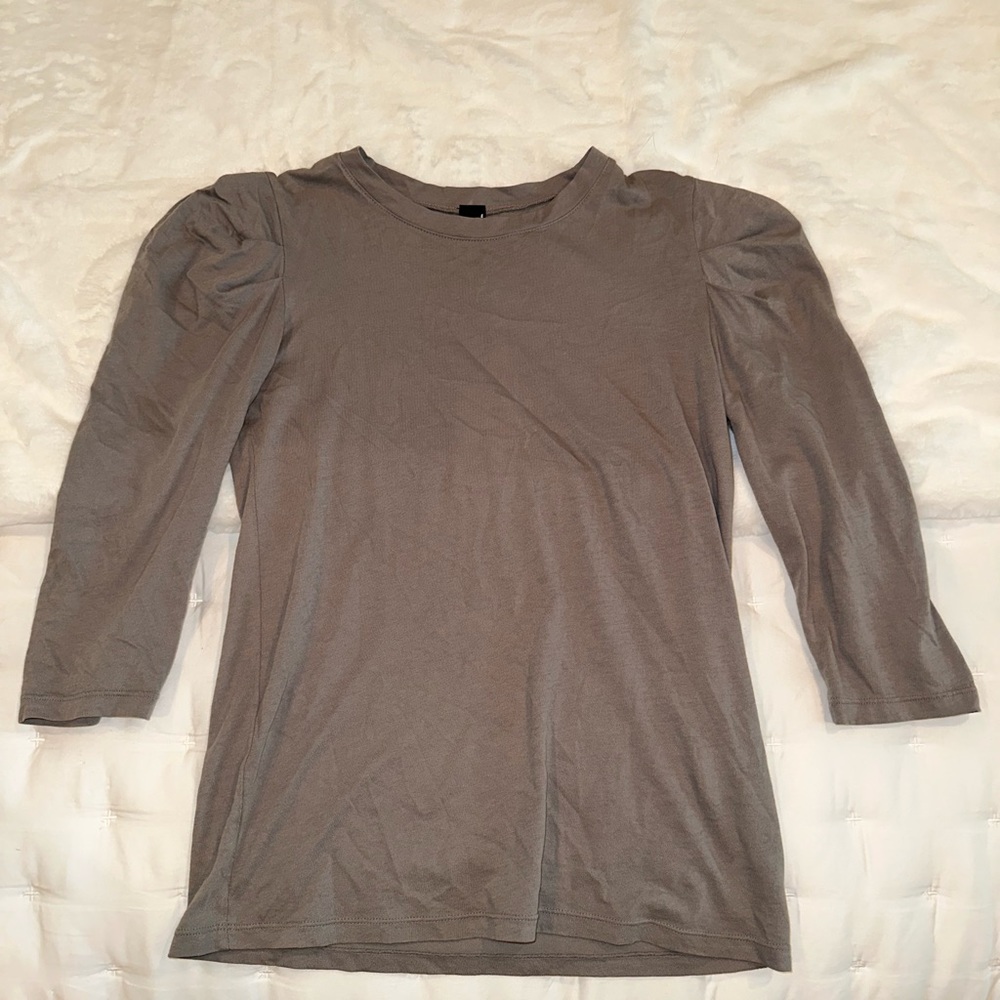 bobi Gray Puff-Sleeve Crewneck Top